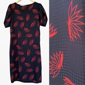 MALCOLM STARR Vintage Houndstooth Dress Red Leaves